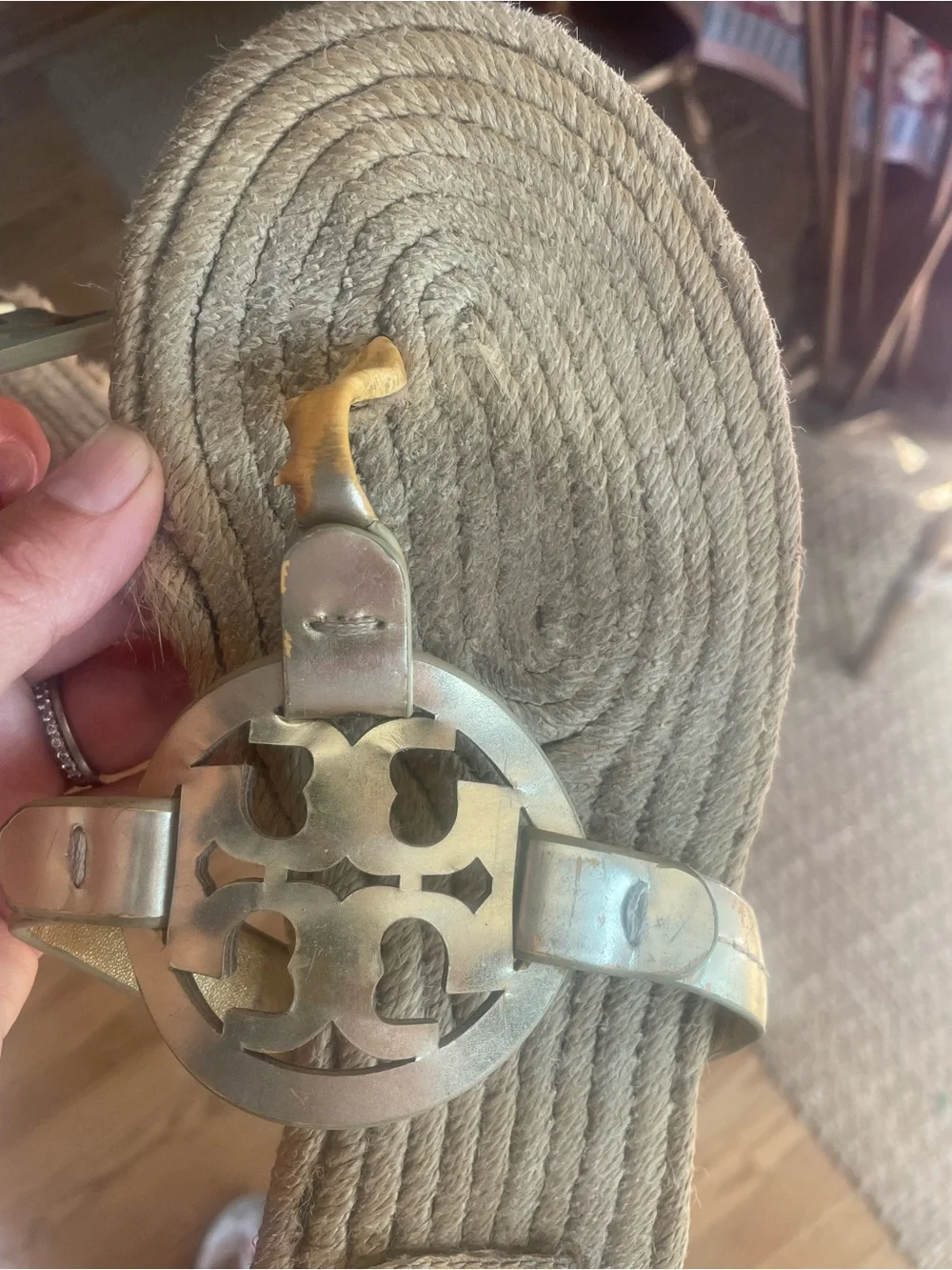 Tory Burch Gold Logo Rope Thong Sandals 8.5